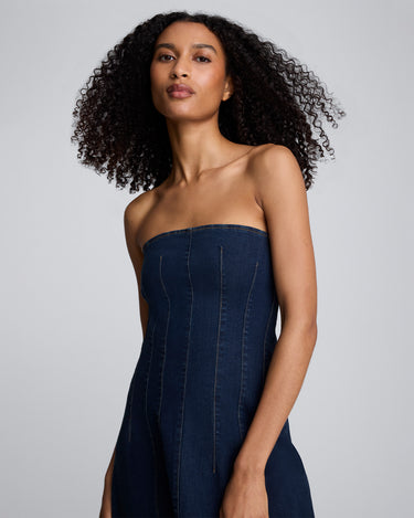 Vestido largo sin tirantes para mujer