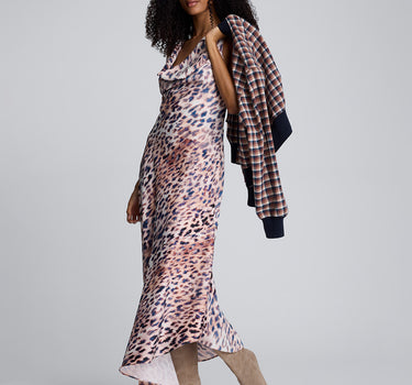 Vestido asimétrico con escote drapeado para mujer