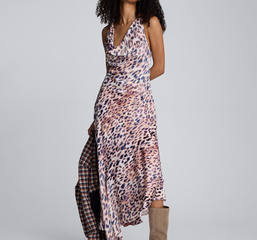 Vestido asimétrico con escote drapeado para mujer