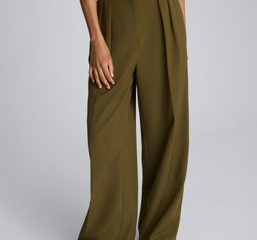 Pantalón ancho de cintura alta con doble pliegue para mujer