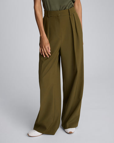 Pantalón ancho de cintura alta con doble pliegue para mujer