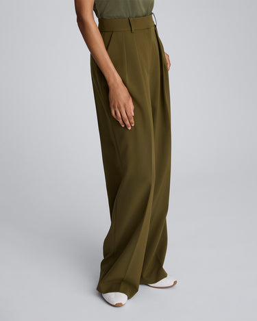 Pantalón ancho de cintura alta con doble pliegue para mujer