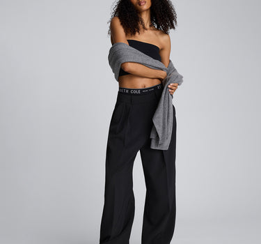 Pantalón ancho de cintura alta con doble pliegue para mujer