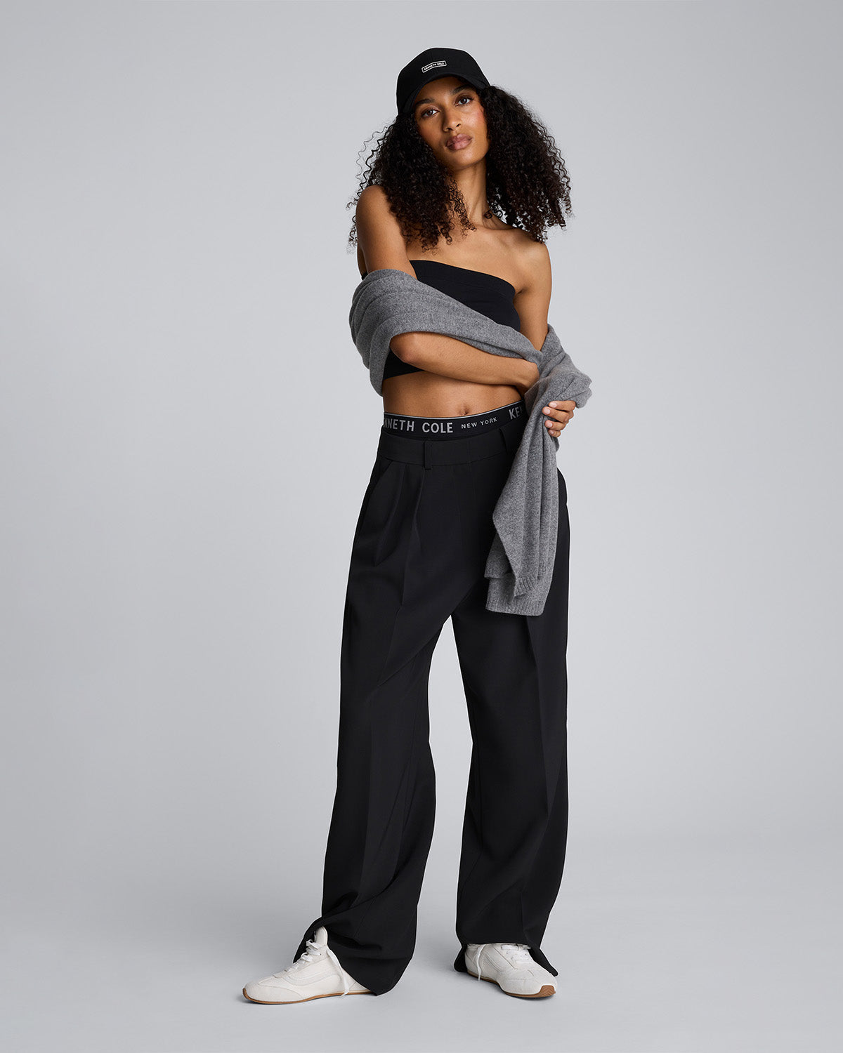 Pantalón ancho de cintura alta con doble pliegue para mujer