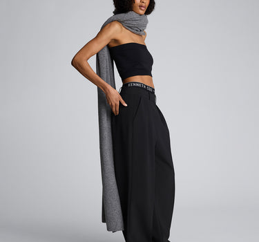 Pantalón ancho de cintura alta con doble pliegue para mujer