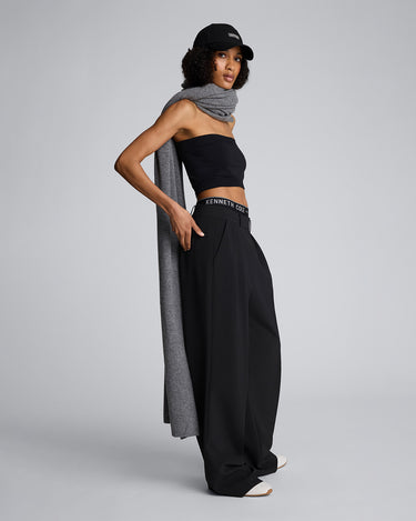 Pantalón ancho de cintura alta con doble pliegue para mujer
