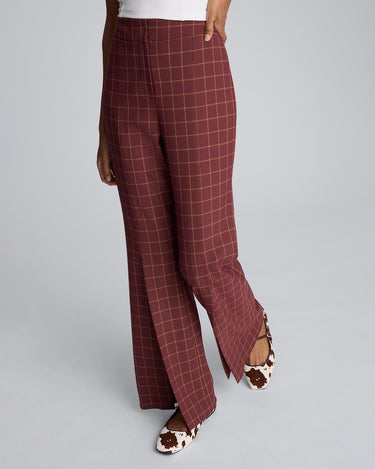 Pantalón acampanado de cintura alta con abertura para mujer