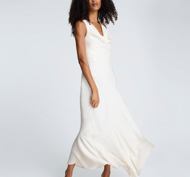 Vestido sesgado de satín con cuello vuelto para mujer