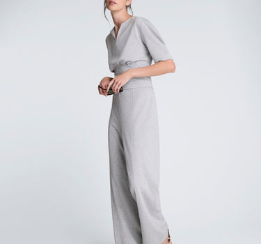 Pantalón de corte alto y pierna ancha scuba jaspeado para mujer