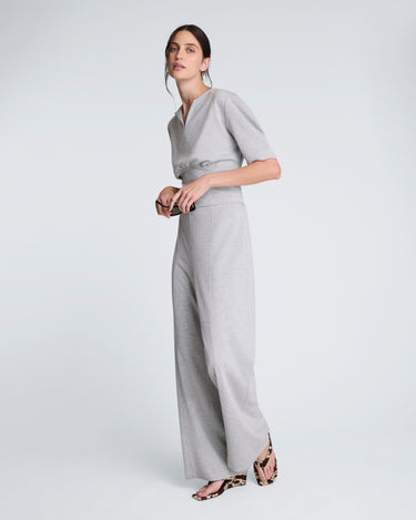Pantalón de corte alto y pierna ancha scuba jaspeado para mujer