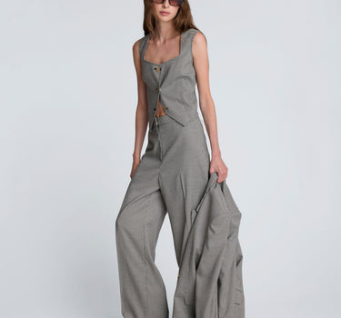 Pantalón boyfriend de tiro alto con corte ancho delantero para mujer