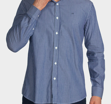 Camisa manga larga a rayas para hombre navy