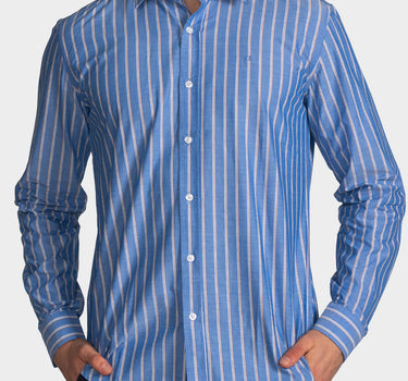Camisa manga larga a rayas para hombre blue