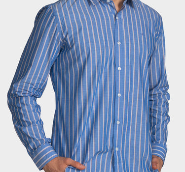Camisa manga larga a rayas para hombre blue