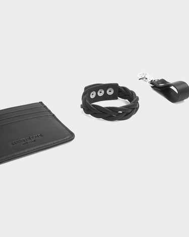 Set de Billetera, llavero y  pulsera de cuero para hombre asher