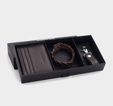 Set de Billetera, llavero y  pulsera de cuero para hombre asher