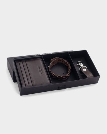 Set de Billetera, llavero y  pulsera de cuero para hombre asher