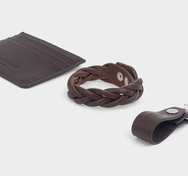 Set de Billetera, llavero y  pulsera de cuero para hombre asher