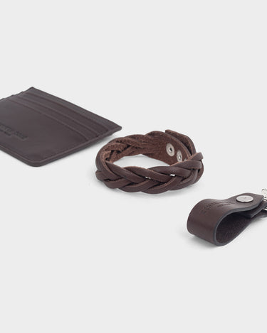 Set de Billetera, llavero y  pulsera de cuero para hombre asher